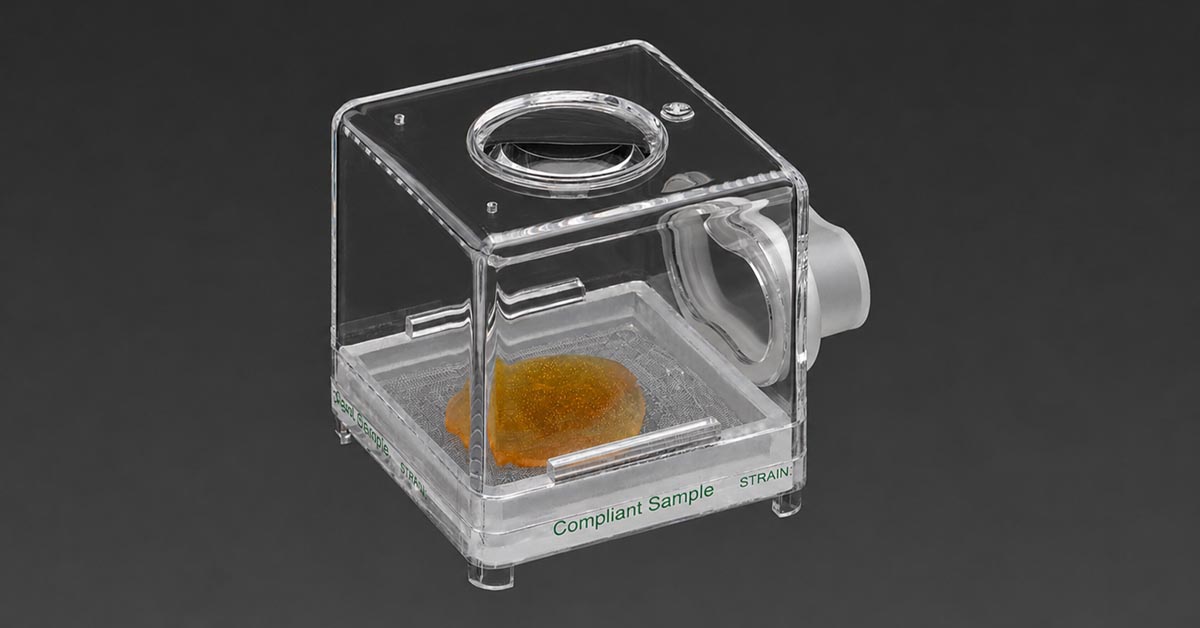 Puff-X Pod™ concentrate display pod featuring a cannabis extract sample in a secure acrylic presentation container.