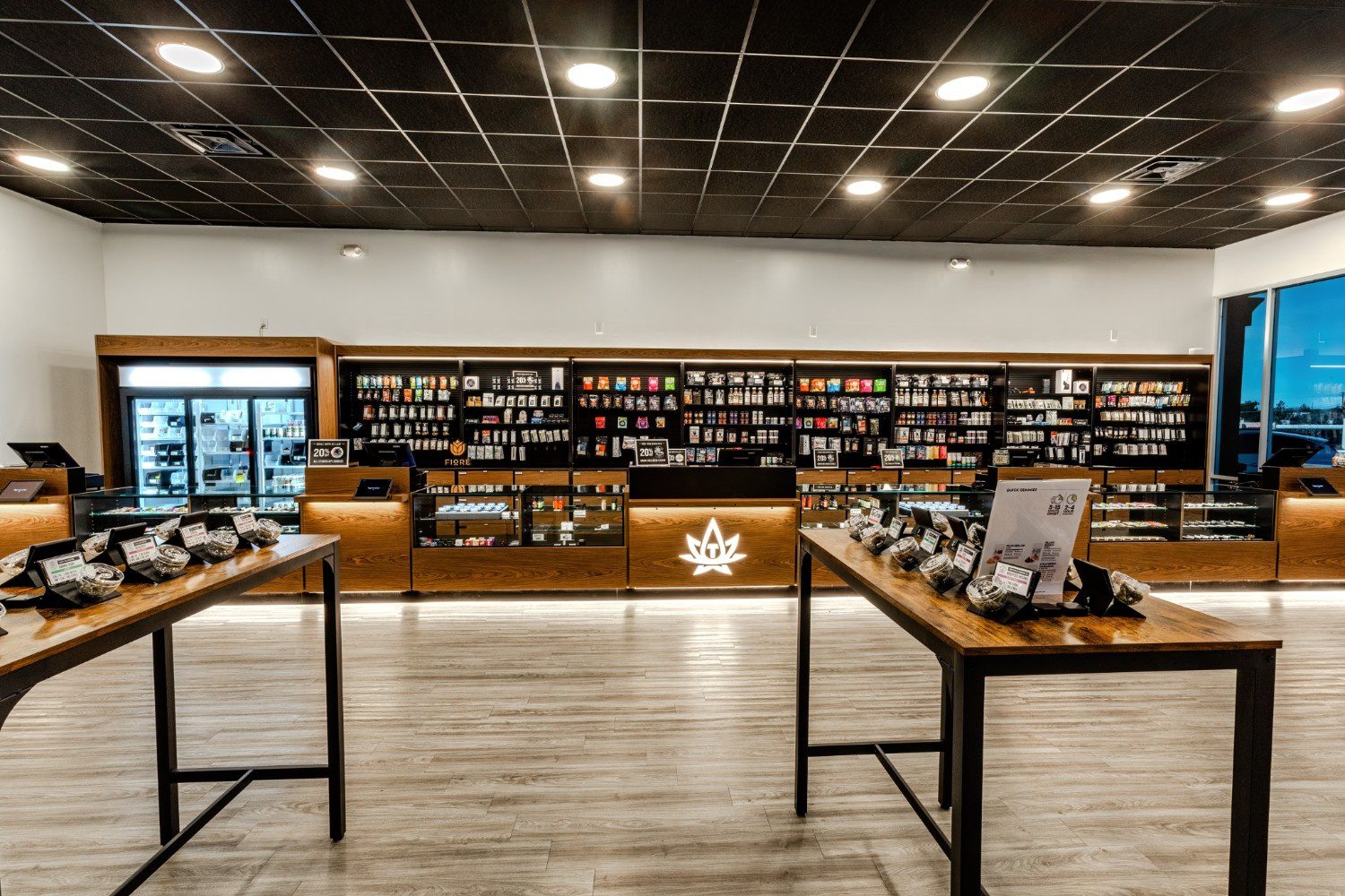 Modern cannabis retail interior showcasing organized product layout and cannabis dispensary merchandising strategy